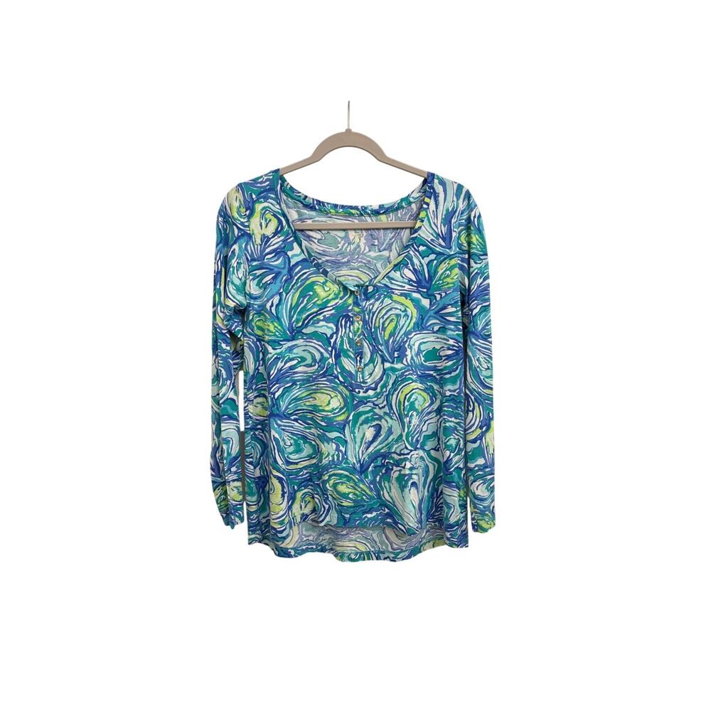 Lilly Pulitzer Sorella Henley Paisley Shirt Top Oh Shucks Print Size Small